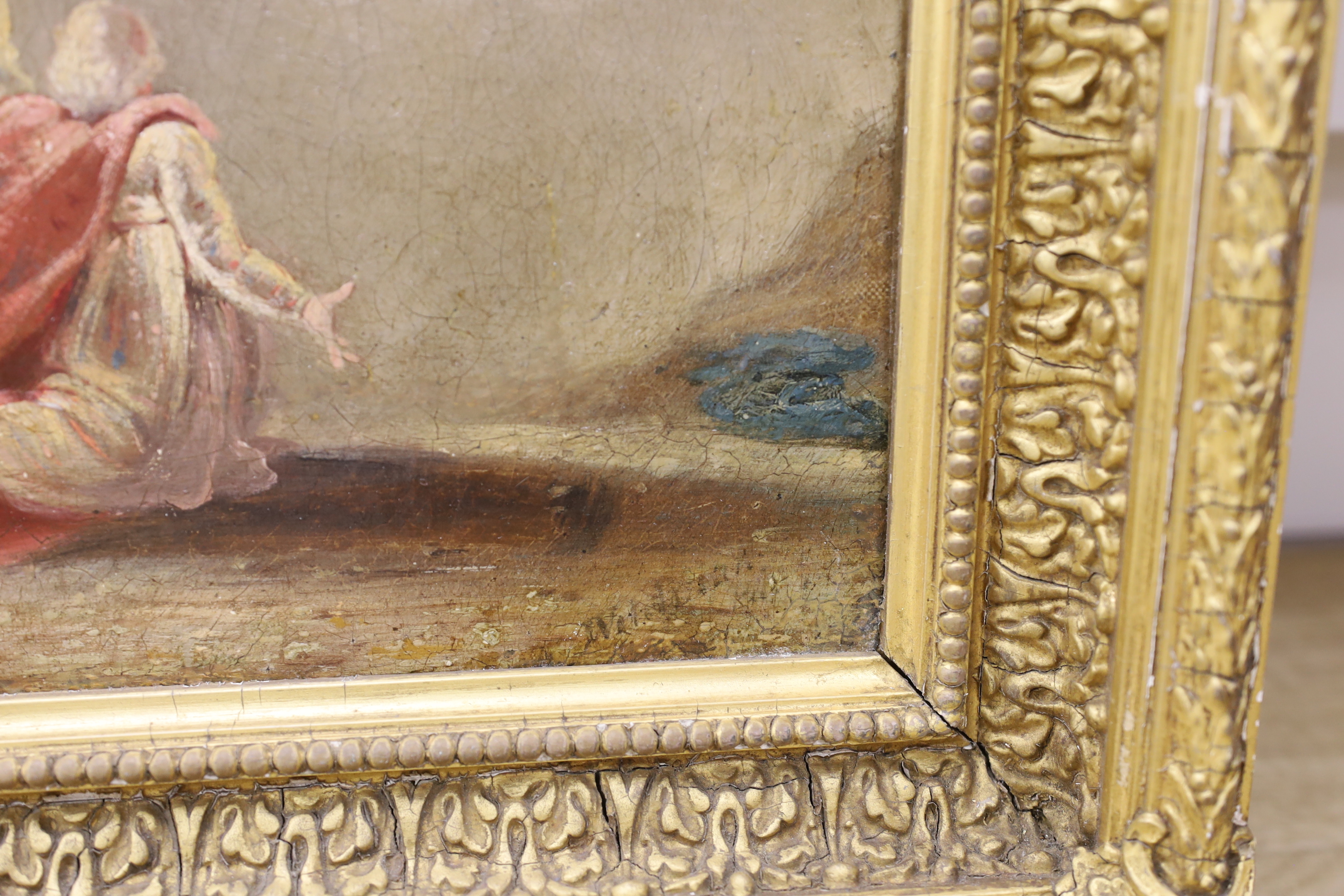 19th century English School, oil on canvas, Moses parting the Red Sea, indistinctly signed, 42 x 52cm